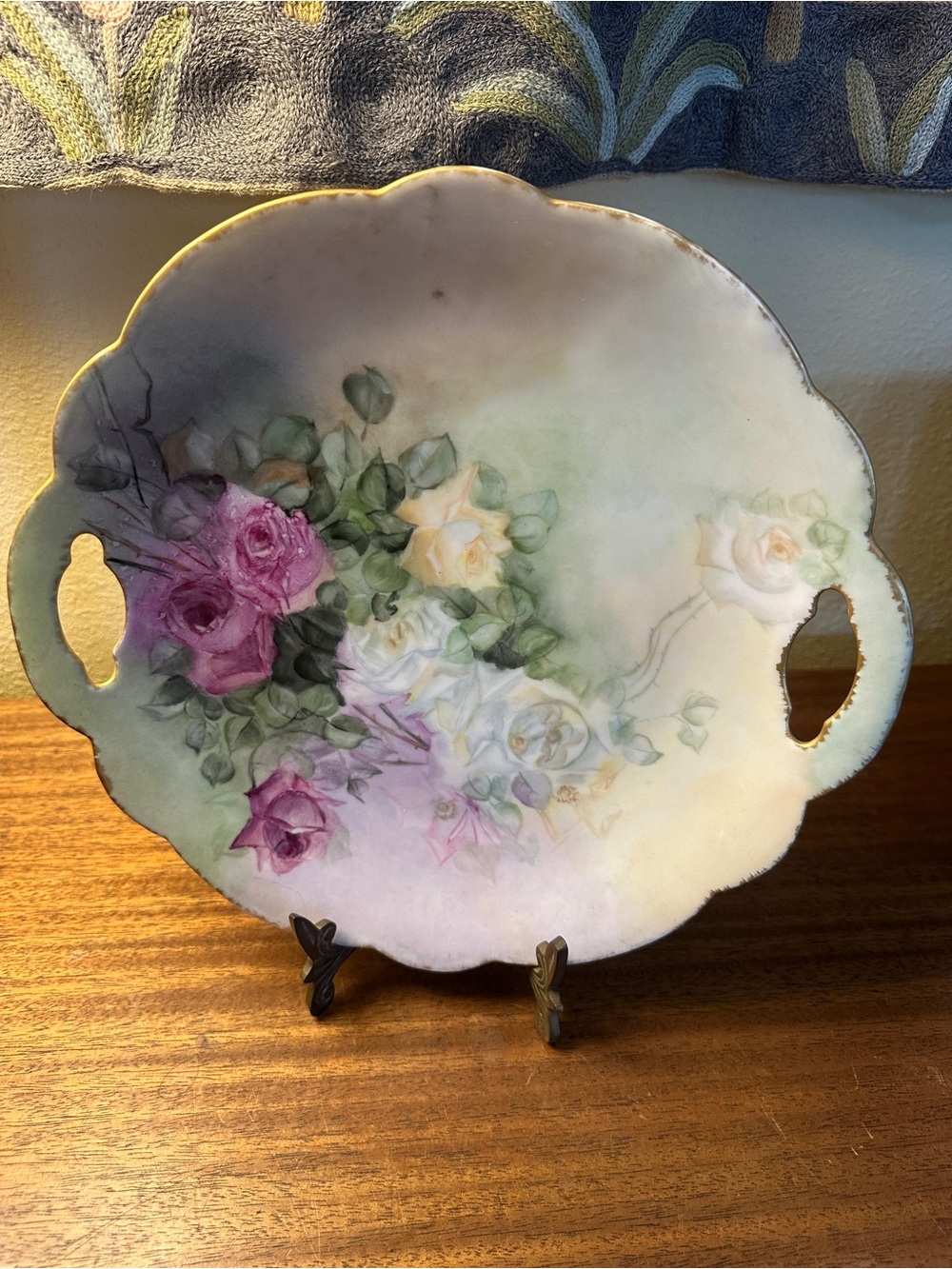 Vintage Rose Hand-Painted Serving Tray in Pink, White & Green